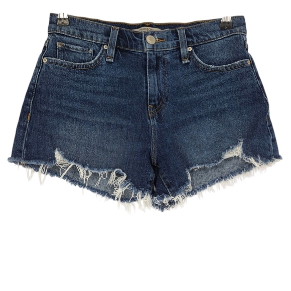 Hudson Gemma Cut Off Denim Shorts Mid Rise Peony Medium Wash Distressed 25 - Picture 1 of 5